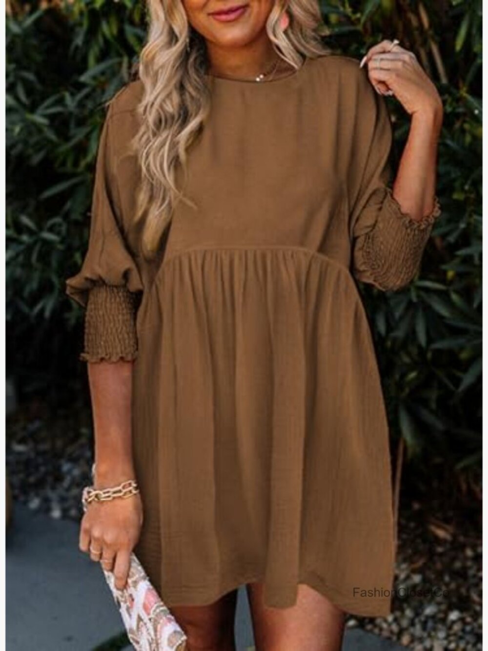 Casual Empire Waist Babydoll Mini Dress with 3/4 Sleeves - Picture 2 of 7